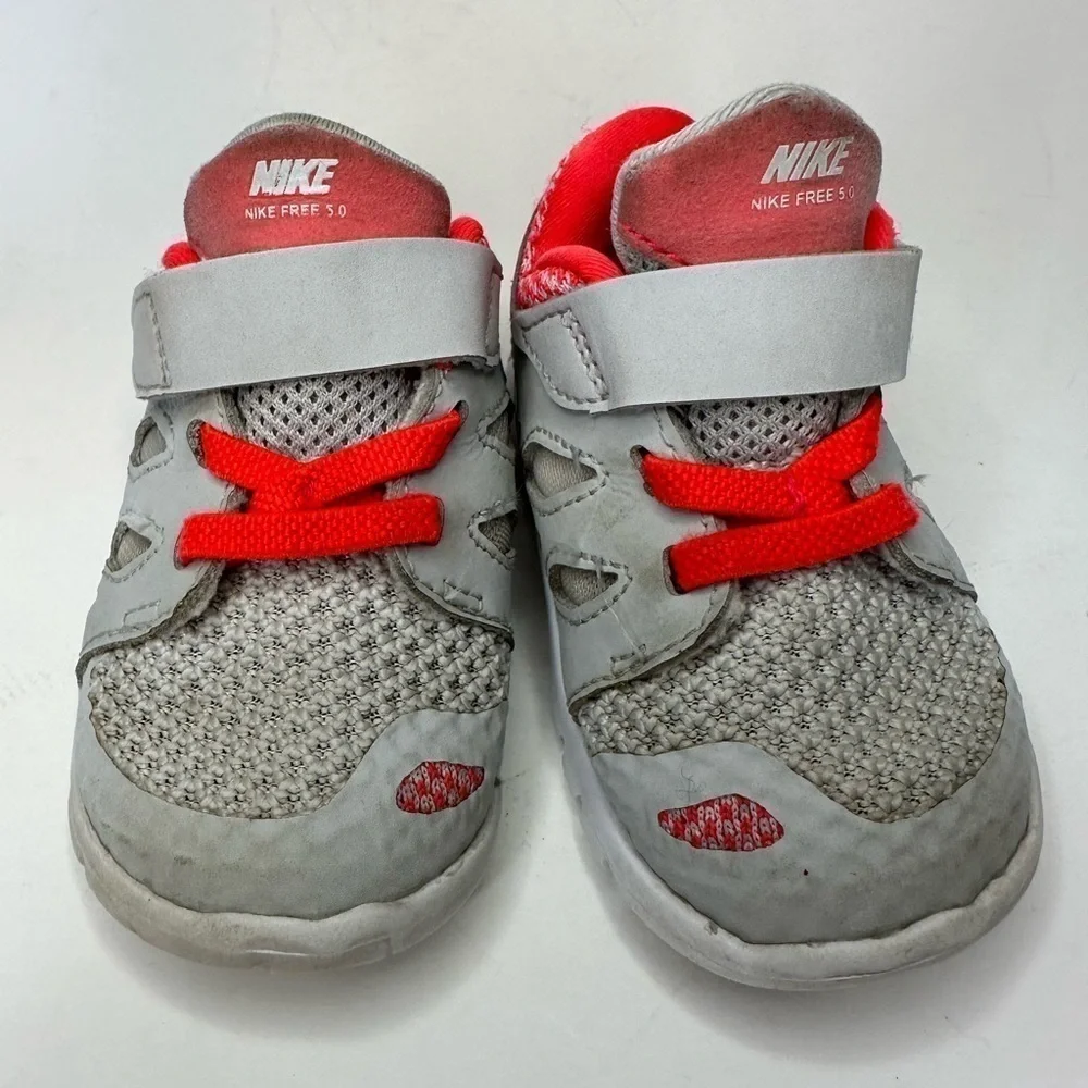 Nike Toddler Free Shoes 5.0 644447-002 Bright Coral Gray Baby Infant Size 4C